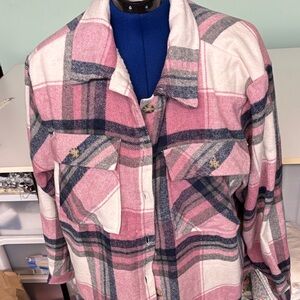 Plaid Pink and Gray Women's Shacket